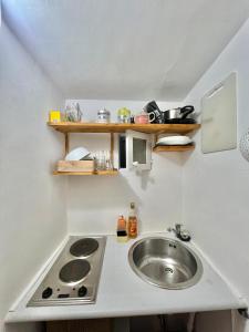 een kleine keuken met een spoelbak en een fornuis bij San Pietro Charme in Rome
