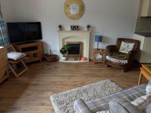 a living room with a couch and a fireplace at Arbour View in Polegate