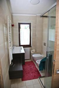 un bagno con wc, lavandino e doccia di Casa Magnolia- Relax with a Mountain View a Santa Maria Maggiore