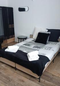 a bed with towels on it in a room at La Pierre 2 studio entier in Tartas