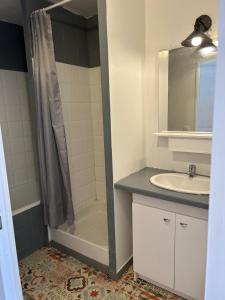 a bathroom with a shower and a sink at Vivi in Lège-Cap-Ferret