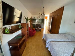 a bedroom with a bed and a flat screen tv at Trebol 1 in Costa Del Silencio
