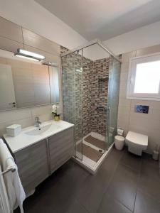 a bathroom with a shower and a sink and a toilet at Apartamento Celma in Adeje +12 photos