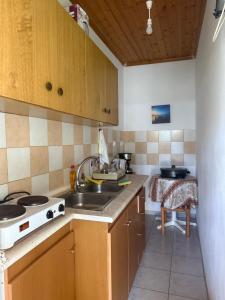 a kitchen with a sink and a stove at AVRA Rooms in Therma