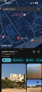 a screenshot of a cell phone screen showing a beach at Residence Golden Beach au bord de la mer in Bin Rhilouf +1 photo