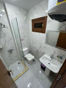 un bagno con lavandino, doccia e WC di Mass Of giza pyramids a Il Cairo