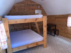 卡农城Mountain View RV Resort, Cabins & Glamping的配有木墙的客房内的双层床
