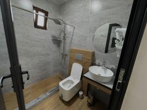 a bathroom with a toilet and a sink at Bala Guesthouse 327 in K'obulet'i +36 photos