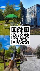 a collage of pictures of a person with their feet on a bench at La Loisa - Bungalows & Rooms in San Carlos de Bariloche