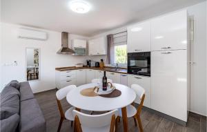 a kitchen and dining room with a white table and chairs at 2 Bedroom Lovely Apartment In Obrovac in Obrovac