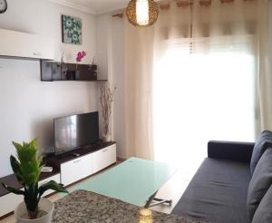 a living room with a couch and a tv at Punta Prima Pleamar in Orihuela Costa