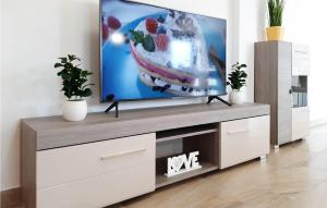 TV de pantalla plana en la parte superior de un centro de entretenimiento en 2 Bedroom Lovely Apartment In Vrsi, en Vrsi