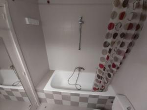 a small bathroom with a shower and a tub at Estudio pequeño in Andorra la Vella