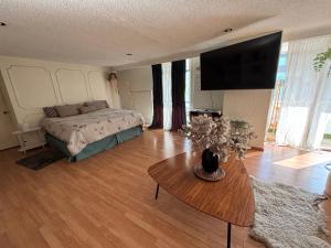 una camera da letto con un letto, un tavolo e una TV di Private room in Lomas, Polanco a Cedro
