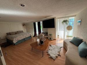 un soggiorno con letto e tavolino da caffè di Private room in Lomas, Polanco a Cedro