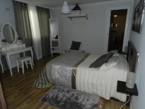 1 dormitorio con cama, escritorio y espejo en Sweet Home Santander, en Santander