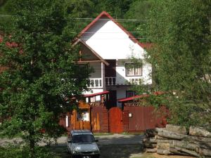 a car parked in front of a house at Casa Denisa Vidraru transfgarasan in Căpăţîneni-Ungureni