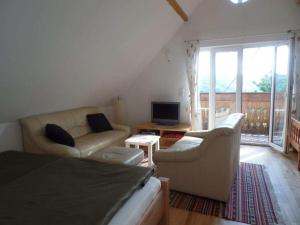a living room with a couch and a tv at Holiday home with 2 bedrooms in Zgornja Kungota