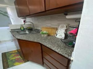 a small kitchen with a sink and a counter top at Prados de la Montana in Bartola
