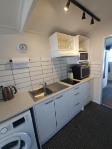a kitchen with a sink and a dishwasher at Monarch Studio in Athenree