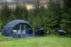 a gazebo with chairs and a grill in a field at Pokemajad in Sõmeru +14 photos