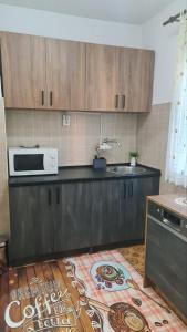 una cucina con lavello e microonde di Vila Marija a Sarajevo