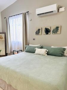 a bedroom with a large bed and a air conditioner at Lunas Apartment in Palenque
