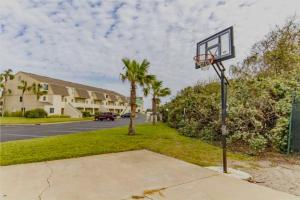 a basketball hoop on a sidewalk with a palm tree at Summerhouse 104 in Saint Augustine