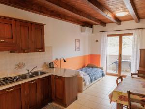 a kitchen with a sink and a bed in a room at Agriturismo Radovic in Aurisina