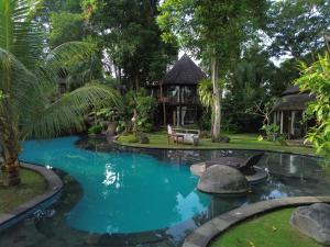 Una piscina en un resort con un tiburón en el agua en Green Tree House Villa Ubud, en Ubud