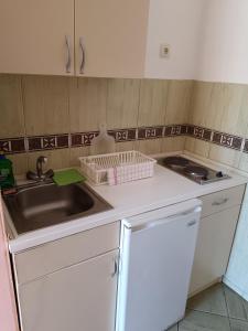 a kitchen with a sink and a counter top at Pet Friendly Apartment Ground Floor in Petrovac na Moru +31 photos