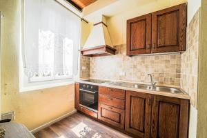 a kitchen with wooden cabinets and a sink and a window at Diana 1 Apartment the Green Zone of Florence in Florence