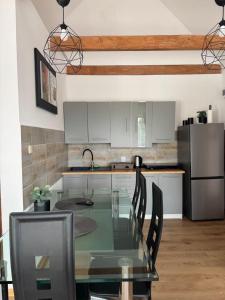 Η κουζίνα ή μικρή κουζίνα στο Apartamenty z własnym stawem nad jeziorem