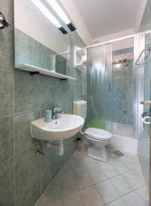 a bathroom with a sink and a toilet and a shower at Studio Gita in Promajna