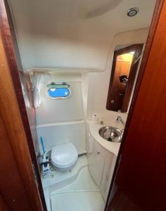 a small bathroom with a toilet and a sink at Vedette Cristal Prestige 32 in Les Sables-dʼOlonne