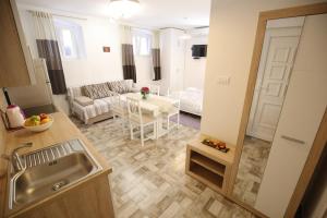 une cuisine et un salon avec un évier et une table dans l'établissement Studio Apartment Laura, à Zadar