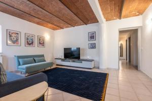 a living room with a couch and a tv at Arno Breeze – Casa Manin in Calcinaia