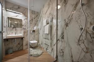 a bathroom with a shower and a toilet at Kaiserstein Palace Apartments in Prague +75 photos