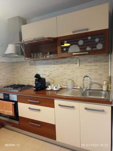 a kitchen with a sink and a stove at Serghi in Mangalia +14 photos