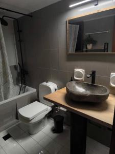 un baño con lavabo e inodoro en Sonata apartment, en Argostoli