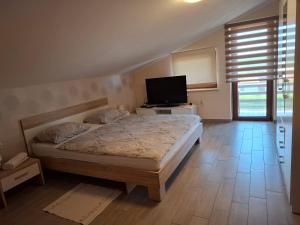 a bedroom with a large bed and a television at Sobe ROOMS TEA in Buje +38 photos