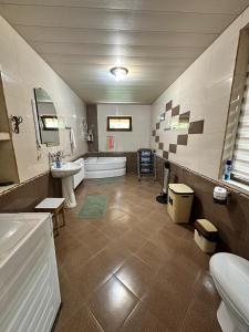 a large bathroom with a tub and a sink at Nadirashvili Guest house 