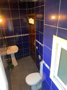 a blue tiled bathroom with a toilet and a sink at Penthouse Armonía in Briech +21 photos