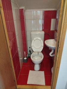 a small bathroom with a toilet and a sink at Apartmani LIDER Visoko in Visoko +13 photos