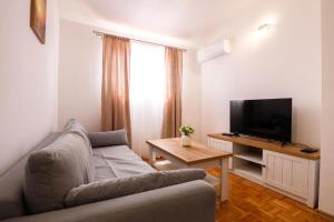 a living room with a couch and a flat screen tv at Apartment Sunset Cove in Neum