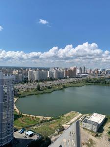 a view of a large body of water in a city at VS Apartments in Kyiv