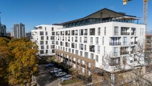 an aerial view of a white building at One Rosebank Executive Apartment Hotel in Johannesburg