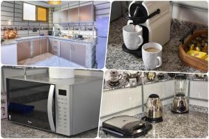a collage of pictures of a kitchen with a coffee maker at White Majorelle Casa Grande in Tamraght Ouzdar