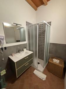 a bathroom with a shower and a sink at Maison di Sarah in Buschi +10 photos