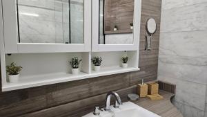 a bathroom with a sink and a mirror at Maadi Urban Apartment in Cairo